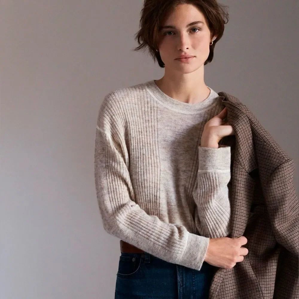 Madewell XL-XXL Crew Ribbed Fine Knit Lightweight Alpaca Blend High Low Sw…